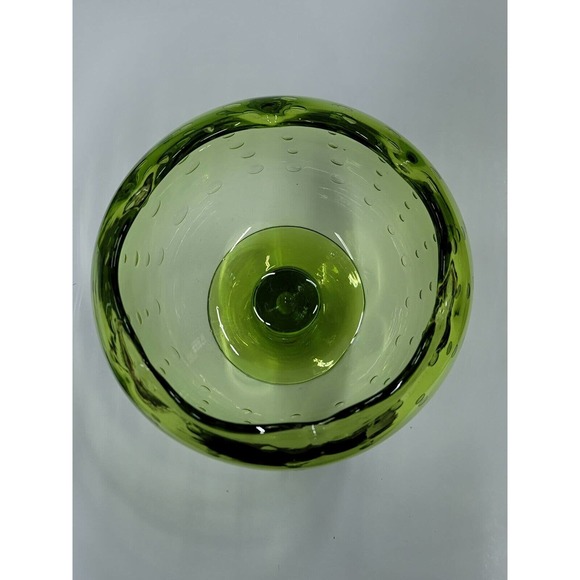 Vintage Bischoff Glass Hand Blown Green Compote Controlled Bubbles - Picture 7 of 11
